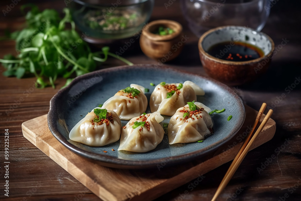 Dumplings on the plate. Generative ai Dumplings on the plate. Generative ai