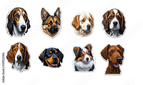 Sticker comic dogs funny illustration. Cartoon dog set isolated on white background. Generative AI © Natallia