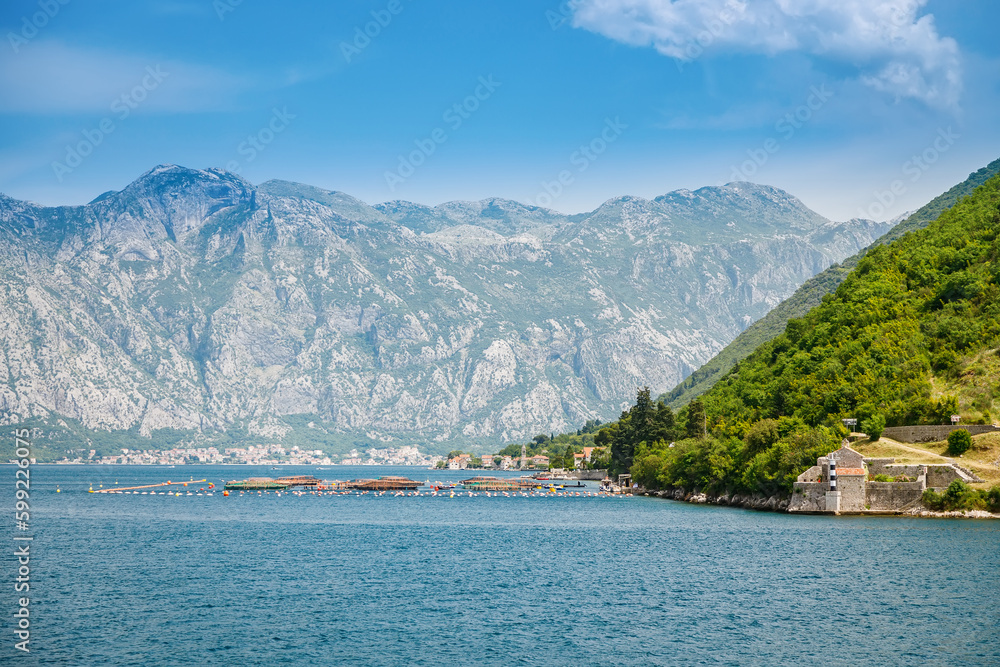 View of the Bay of Kotor on a sunny summer day