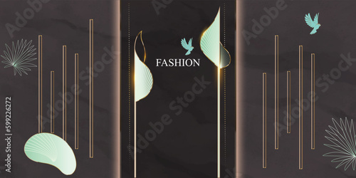 Luxury and fashion abstract background with leaf and petal abstract green and black background blue leaf emerald and gold abstract background display and stall background for shopping