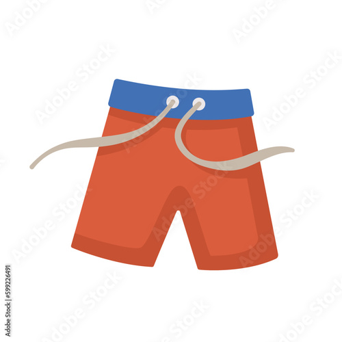 Men swimming trunks with a drawstring. Red and blue boxer shorts. Cartoon illustration isolated on white. Flat design. Hand drawn shorts.