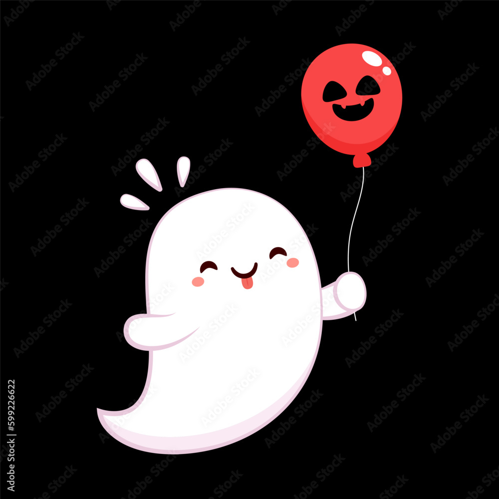 Cute ghost floating for Trick or Treat. Funny spooky boo character. Spook phantom with happy smiling face expression. Isolated kids flat vector illustration. Halloween balloon vector. Cute ghost floating for Trick or Treat. Funny spooky boo character. Spook phantom with happy smiling face expression. Isolated kids flat vector illustration. Halloween balloon vector.
