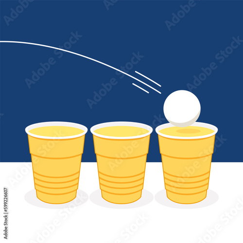 Yellow beer cup. Cup vector.  wallpaper. Vector Illustration of Beer Pong shot with Pingpong ball.