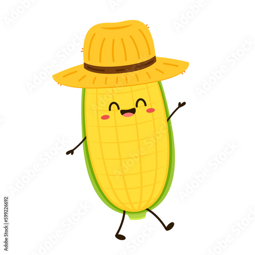 Corn cartoon vector. Cute vegetable vector character isolated on white. Corn mascot.