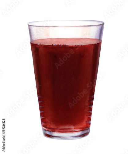 Watercolor cherry juice in a glass on a white background. Clipping path