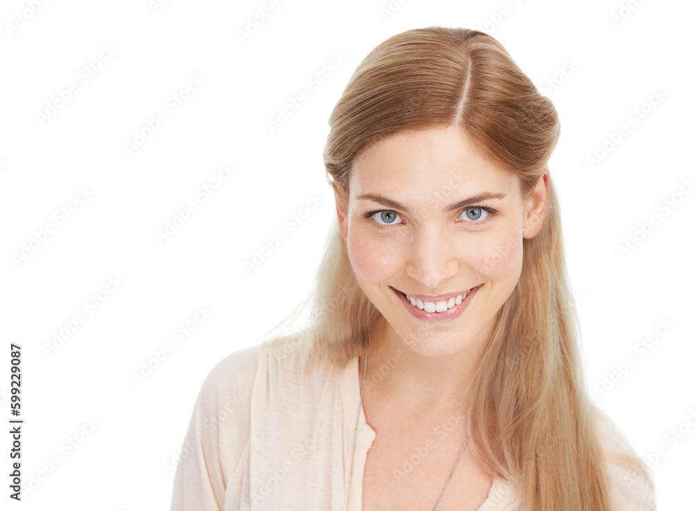 Her personality puts everyone at ease. Studio portrait of an attractive young woman isolated on white. Her personality puts everyone at ease. Studio portrait of an attractive young woman isolated on white.