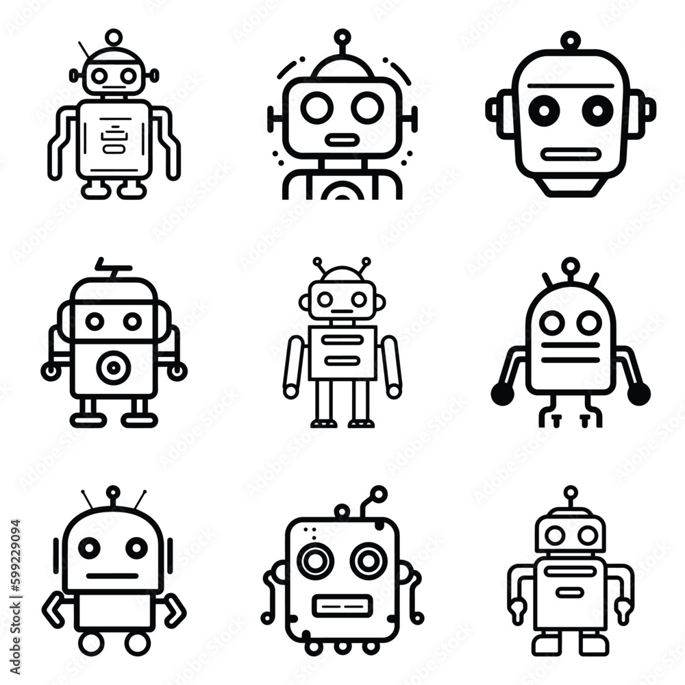 Robots Flat Icon Set Isolated On White Background Robots Flat Icon Set Isolated On White Background