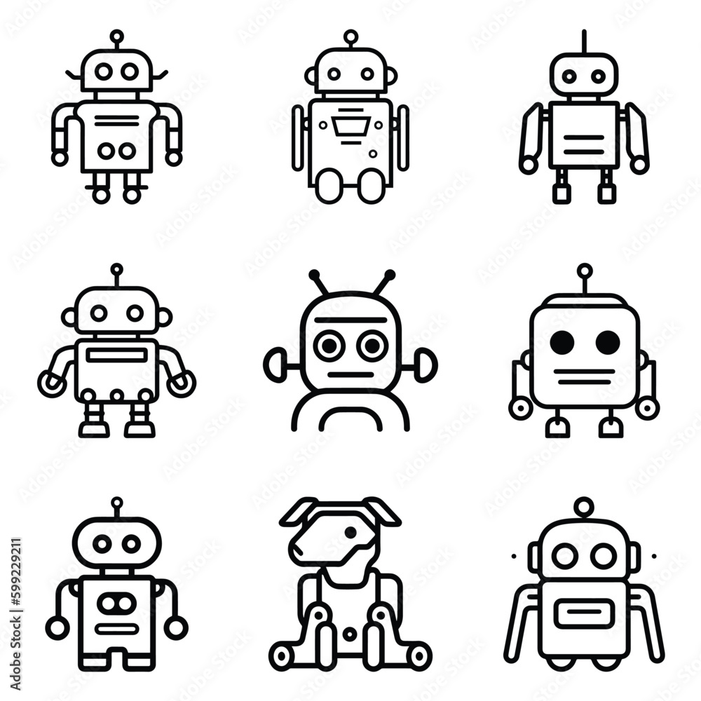 Robots Flat Icon Set Isolated On White Background Robots Flat Icon Set Isolated On White Background