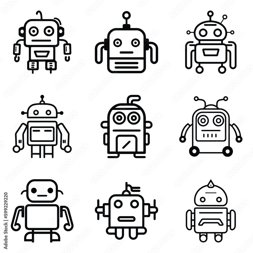 Robots Flat Icon Set Isolated On White Background Robots Flat Icon Set Isolated On White Background