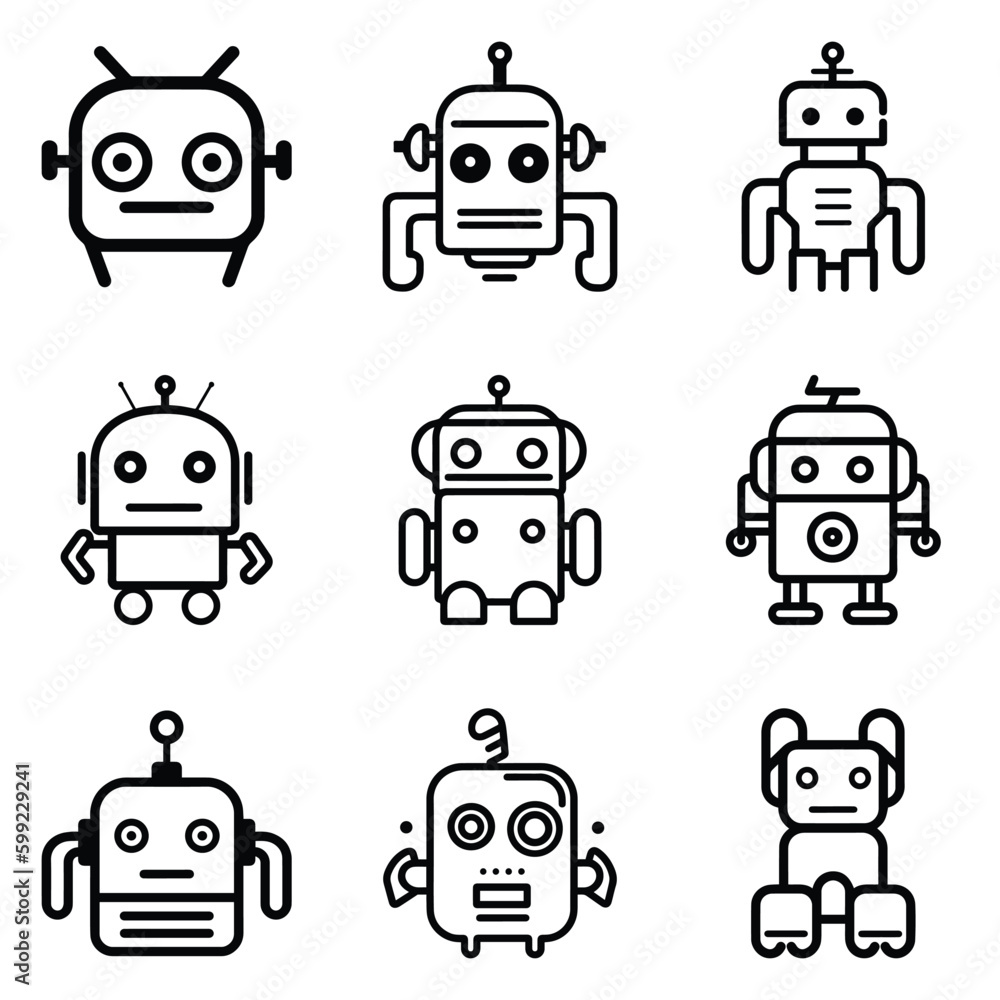 Robots Flat Icon Set Isolated On White Background Robots Flat Icon Set Isolated On White Background