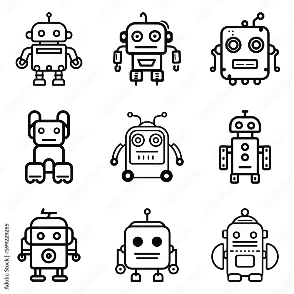 Robots Flat Icon Set Isolated On White Background Robots Flat Icon Set Isolated On White Background