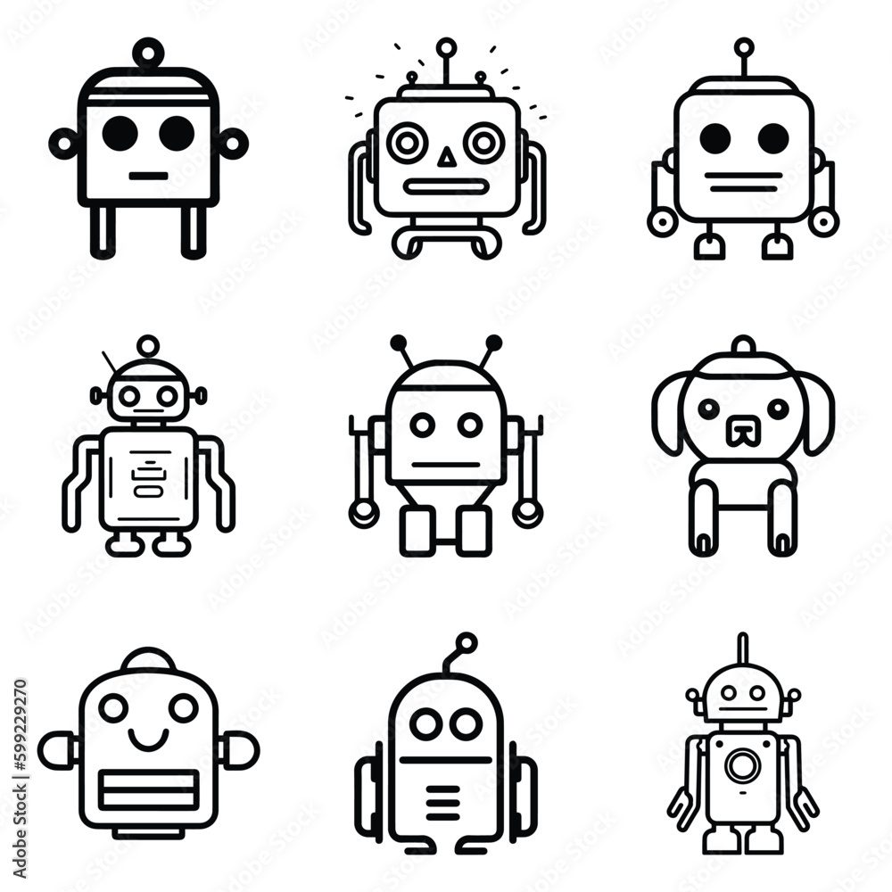 Robots Flat Icon Set Isolated On White Background Robots Flat Icon Set Isolated On White Background