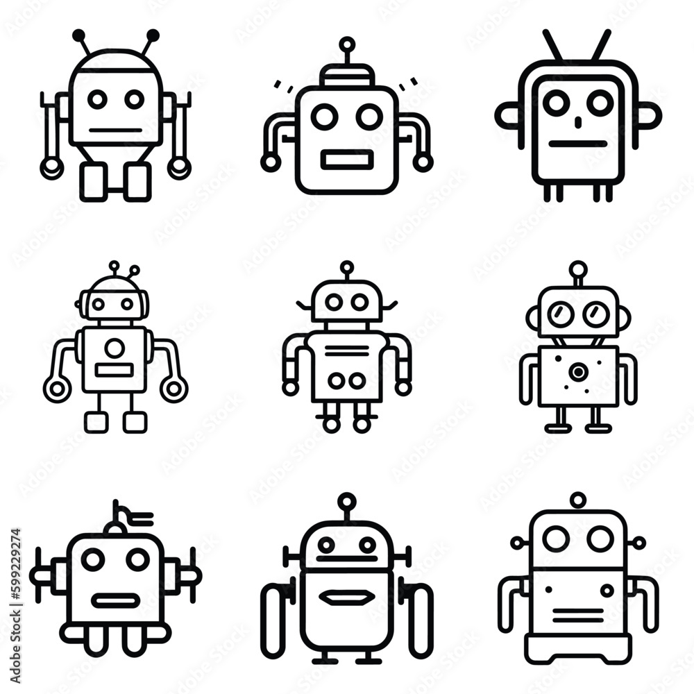 Robots Flat Icon Set Isolated On White Background Robots Flat Icon Set Isolated On White Background