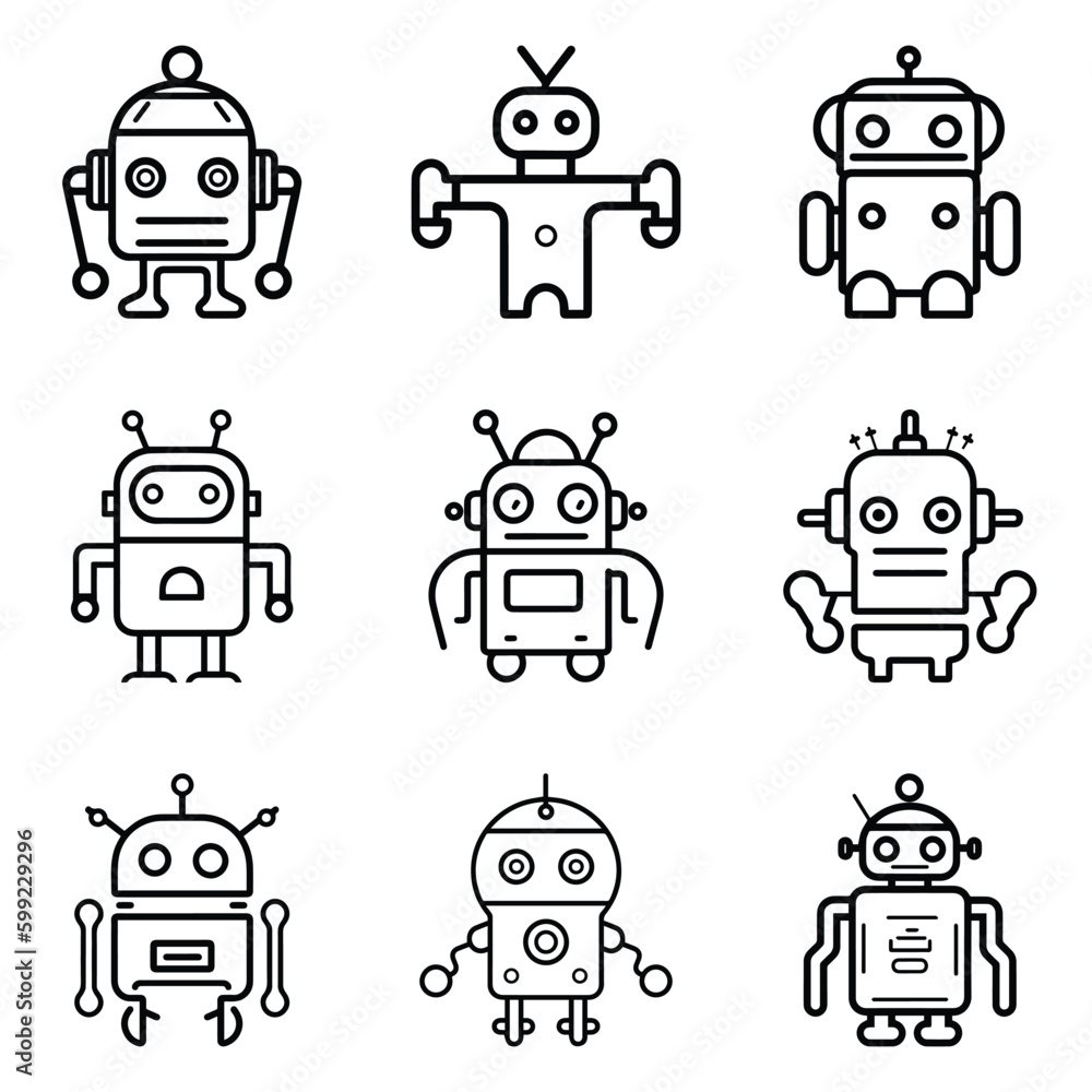 Robots Flat Icon Set Isolated On White Background Robots Flat Icon Set Isolated On White Background
