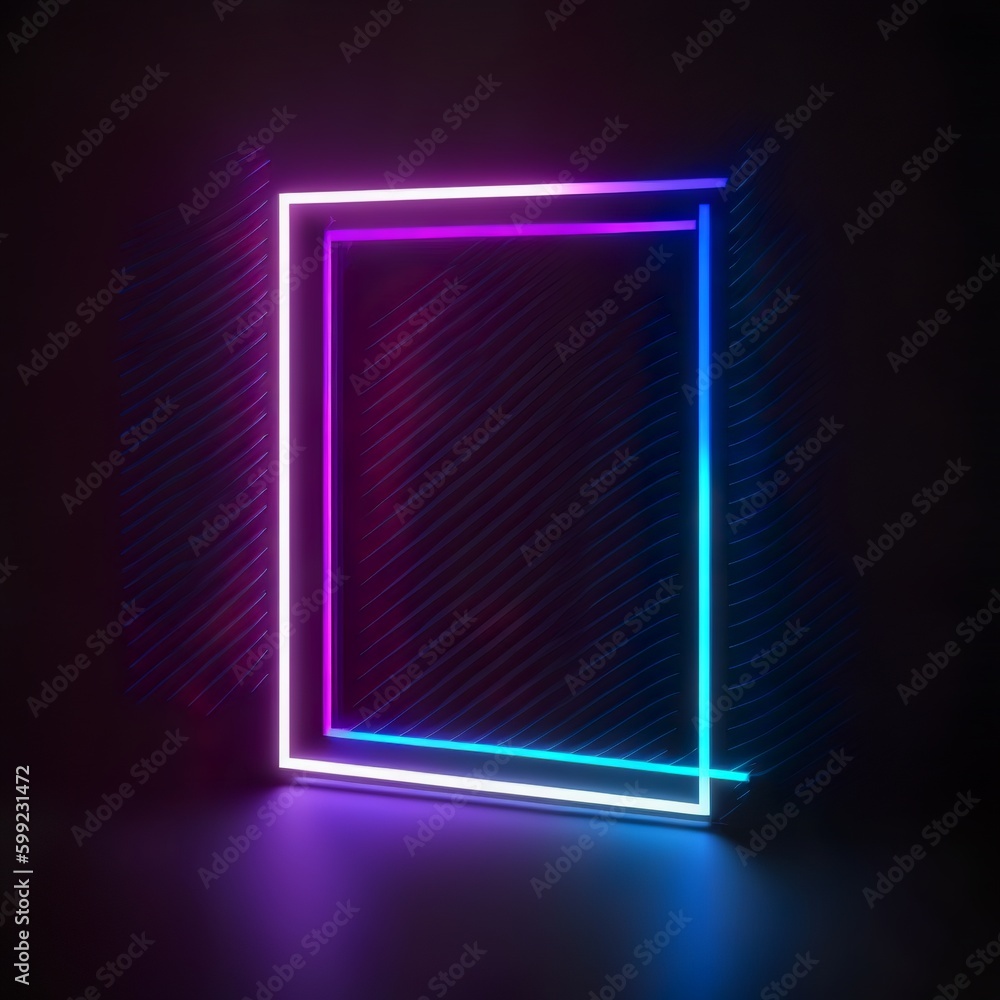 3d render, glowing pink blue neon lines, rounded geometric blank frame, isolated on black background. Ultraviolet spectrum. Cyber space. Abstract futuristic square dimensio square Generative AI 3d render, glowing pink blue neon lines, rounded geometric blank frame, isolated on black background. Ultraviolet spectrum. Cyber space. Abstract futuristic square dimensio square Generative AI