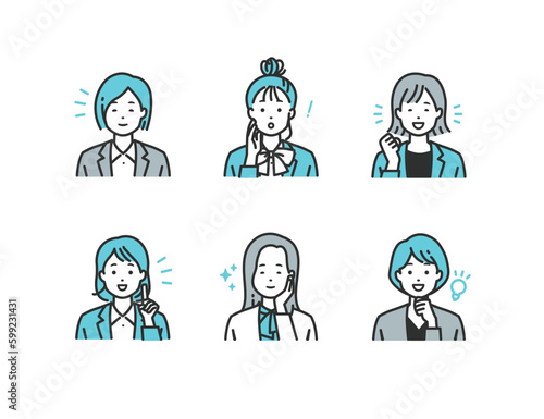 ポジティブな表情のスーツ姿の女性 - ビジネスシーン向けベクターイラスト素材