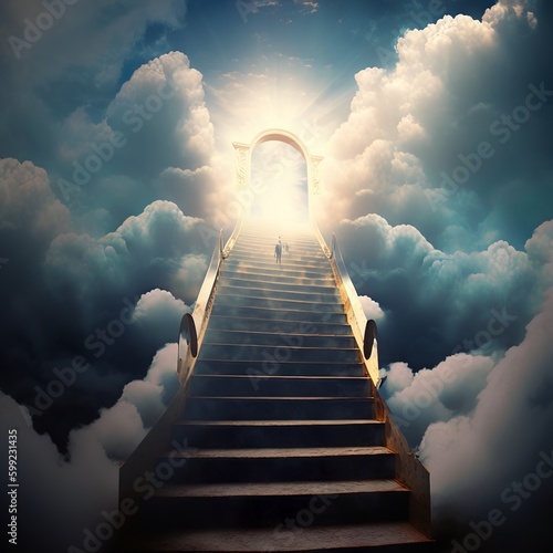 Fototapeta Stairway Leading Up To Heavenly Sky Toward The Light bible persons of hope they