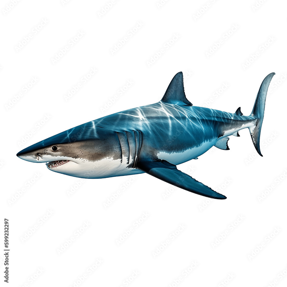 Fototapeta premium Full Body shark, transparent background, cutout, AI generation