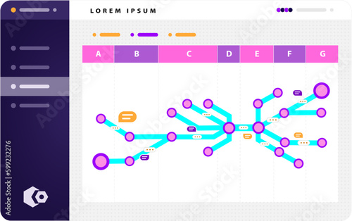 Interface of metro map as diagram and business paths.