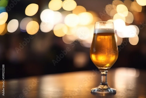 glass of beer at night on a table.ai generative