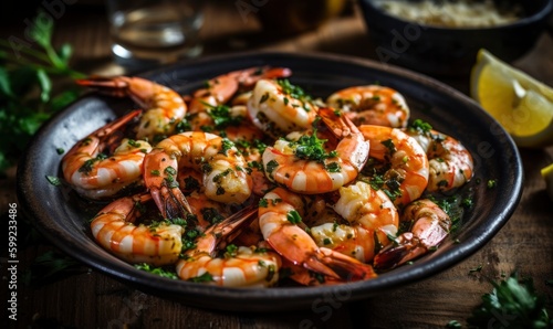Traditional Spanish shrimp with garlic and parsley