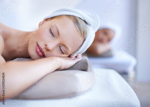 Shes ready to be pampered. An attractive young woman relaxing at the spa.