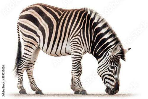 African Safari Encounter. Captivating full body zebra with a striking pattern, isolated on white background. Copy space. Nature concept AI Generative © Mr. Bolota