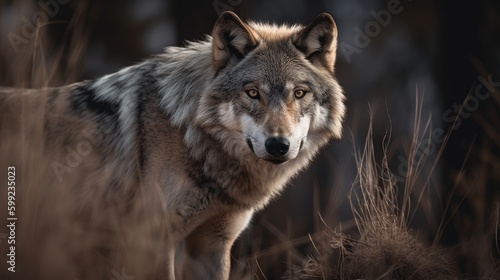 Captivating Gray Wolf in Nature  AI Generated Generative AI