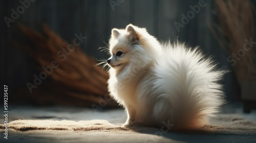 Cute dog with fluffy white fur, generative AI © Flowal93