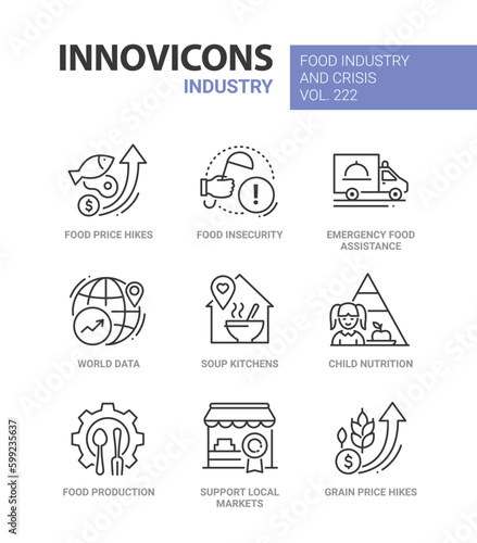 Nutrition and food prices - line design style icons set