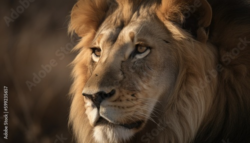 Close up portrait of an african lion, generative AI © Flowal93
