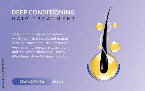 In protein treatments, hydrolysed protein is added to the hair shaft, filling the hair cuticle gaps, improving the hair's overall health and elasticity. hair treatment illustration. karatin, cysteine.