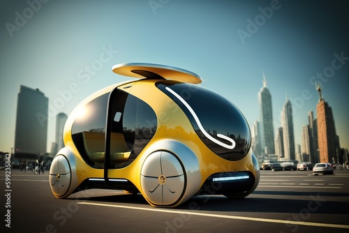 Future of urban autonomus mobility, city taxi. Generative AI illustration. photo