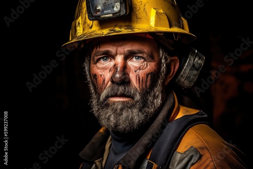 This powerful portrait of a coal miner's resilience and strength amidst the tough conditions of his workplace. Generative AI.