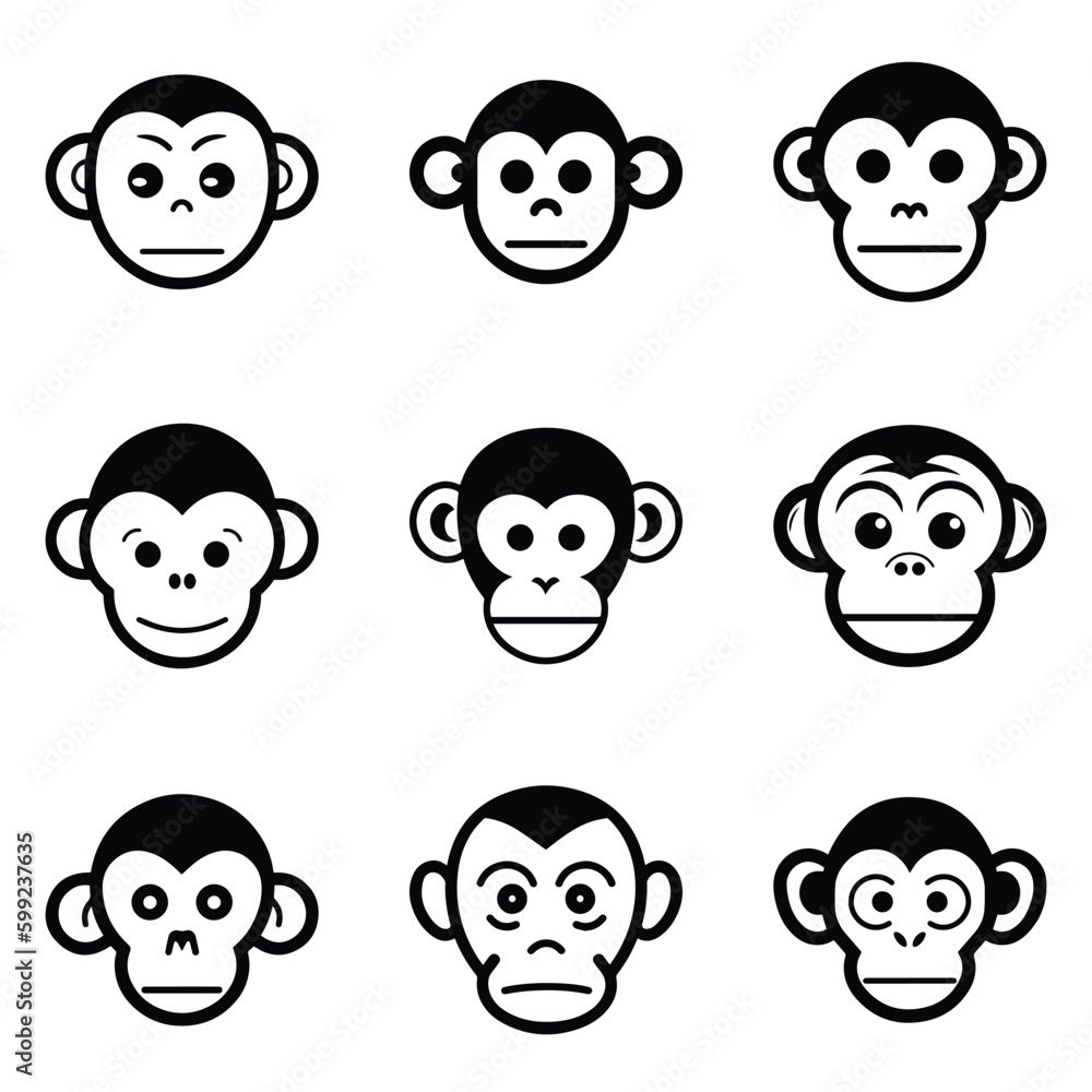 Monkeys 2 Flat Icon Set Isolated On White Background Monkeys 2 Flat Icon Set Isolated On White Background