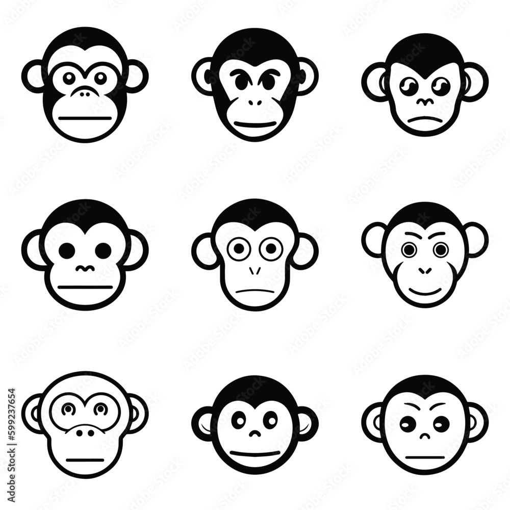 Monkeys 2 Flat Icon Set Isolated On White Background Monkeys 2 Flat Icon Set Isolated On White Background