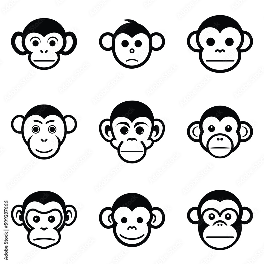Monkeys 2 Flat Icon Set Isolated On White Background Monkeys 2 Flat Icon Set Isolated On White Background