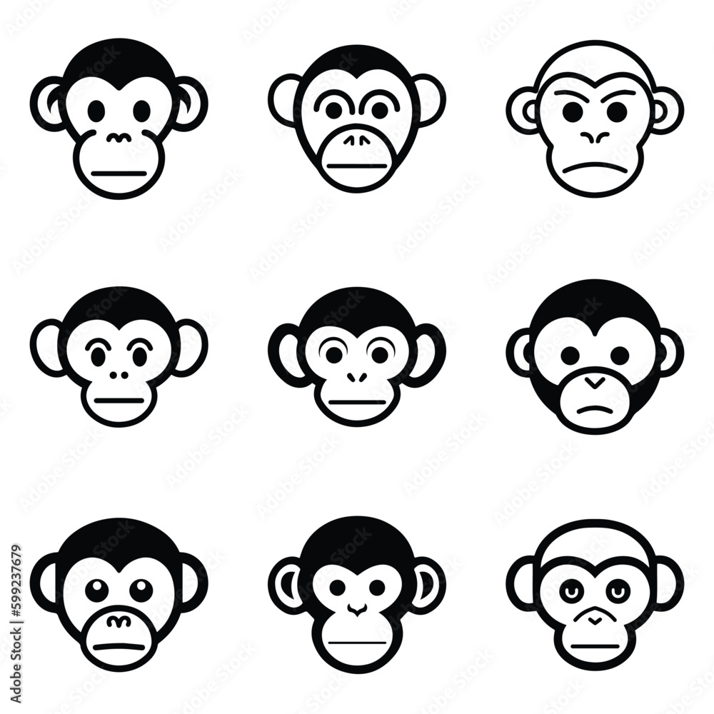 Monkeys 2 Flat Icon Set Isolated On White Background Monkeys 2 Flat Icon Set Isolated On White Background