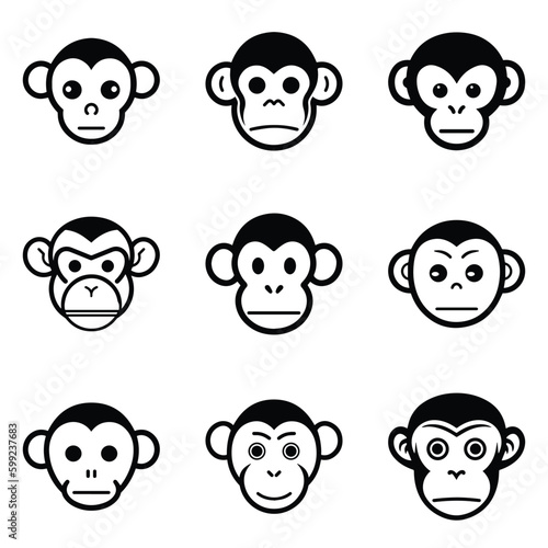 Monkeys 2 Flat Icon Set Isolated On White Background