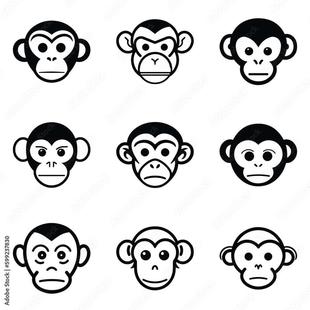 Monkeys 2 Flat Icon Set Isolated On White Background Monkeys 2 Flat Icon Set Isolated On White Background