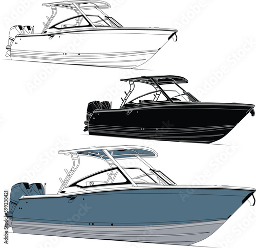 Vector, line art and color image of  boat on a white background.