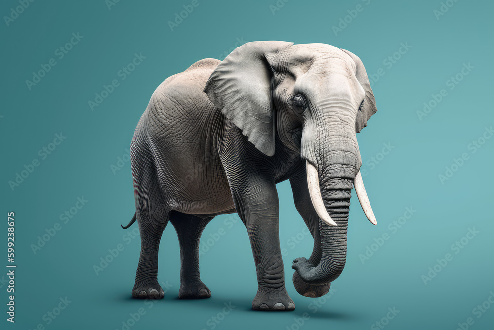Isolated Majestic Elephant Walking Against a Light Blue Background. Witness the magnificence of this gentle giant in its natural habitat. AI Generative