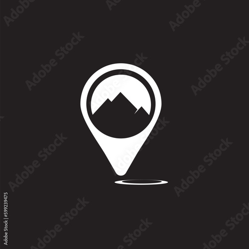 mountain with pin map location abstract logo vector symbol icon design graphic illustration , location mountain logo 