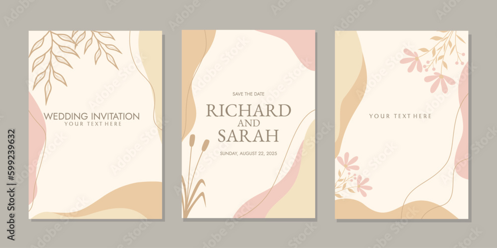 set of invitation cover template with hand drawn floral decorations ...