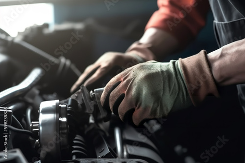 Auto mechanic working in garage. Car repair service. - Generative AI