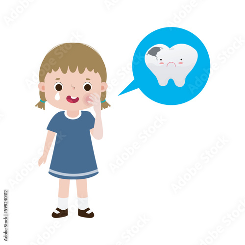 toothache girl cute cartoon flat style isolated on white background vector illustration