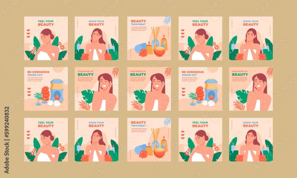 spa social media post template vector flat design set spa social media post template vector flat design set