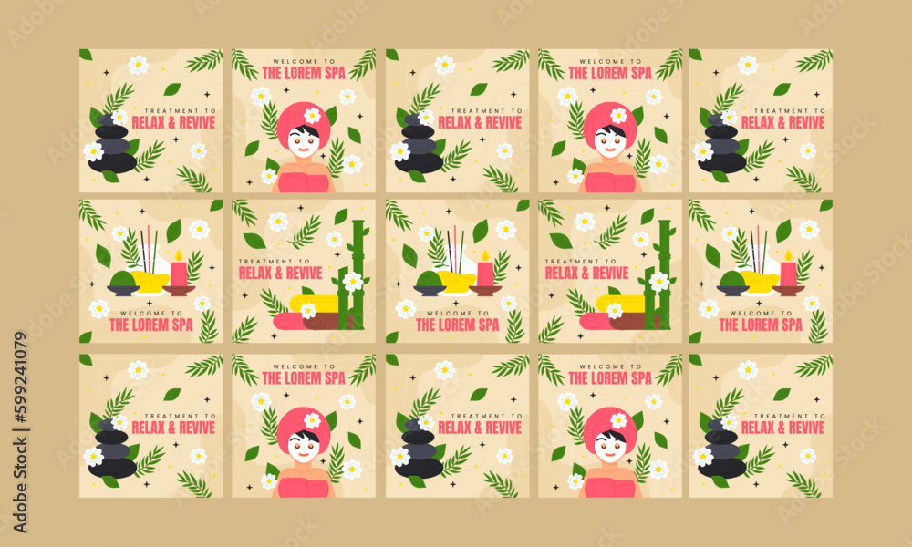 spa social media post template vector flat design set spa social media post template vector flat design set