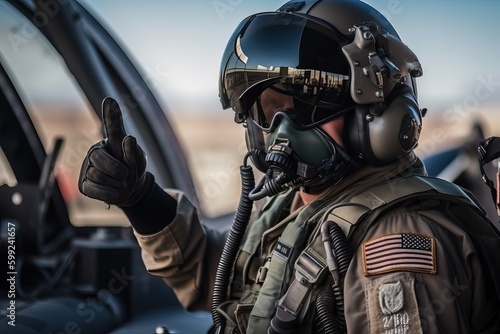 Foto fighter plane pilot and fighter, military plane pilot, generative AI