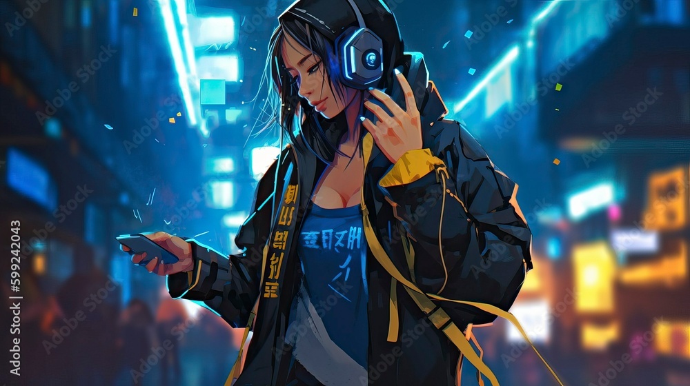 A cyberpunk girl, Generative AI A cyberpunk girl, Generative AI